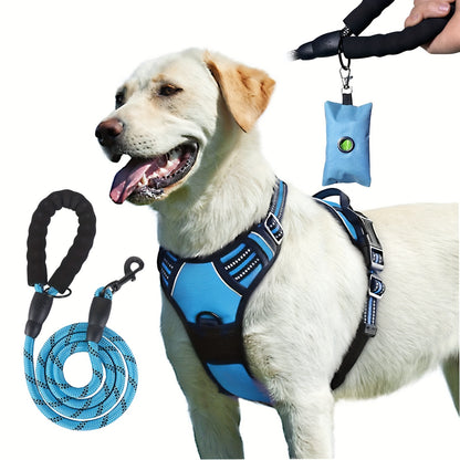 3-Piece No Pull Harness Set - Secure, Escape-Proof Design with Soft-Padded Comfort, Hands-Free Leash & Built-In Poop Bag Dispenser for Medium to Large Dogs